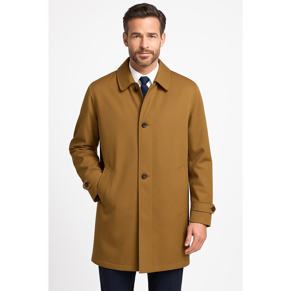 Paul Fredrick Men’s Tan Car Coat XXL Plaid Lined Button Front Jacket Trench